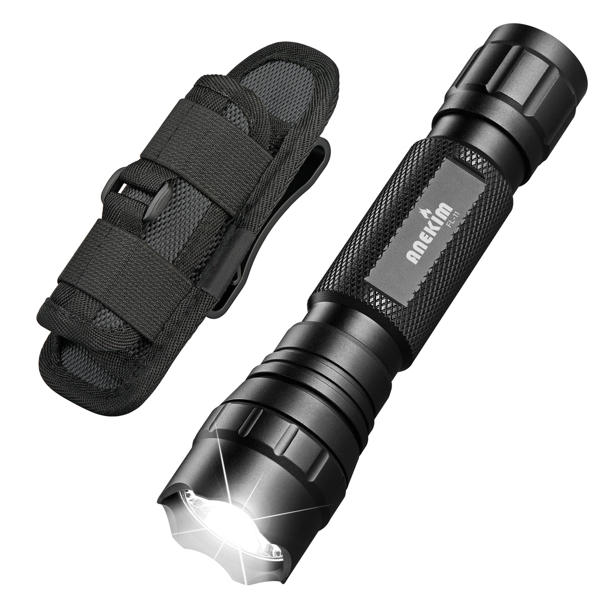 ANEKIM High-Powered Tactical Flashlight with Holster - 1000 Lumen LED Law Enforcement Flashlight, Single Mode, Belt Holster,Compact Durable FL-11