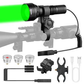 ANEKIM UC50 Zoomable Hunting Light with Red Green White IR850 Interchangeable Modules, Predator Flashlight with Pressure Switch, for Hog Coyote and Varmint Hunting
