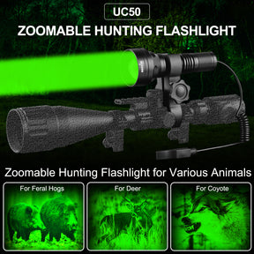 ANEKIM UC50 Zoomable Hunting Light with Red Green White IR850 Interchangeable Modules, Predator Flashlight with Pressure Switch, for Hog Coyote and Varmint Hunting