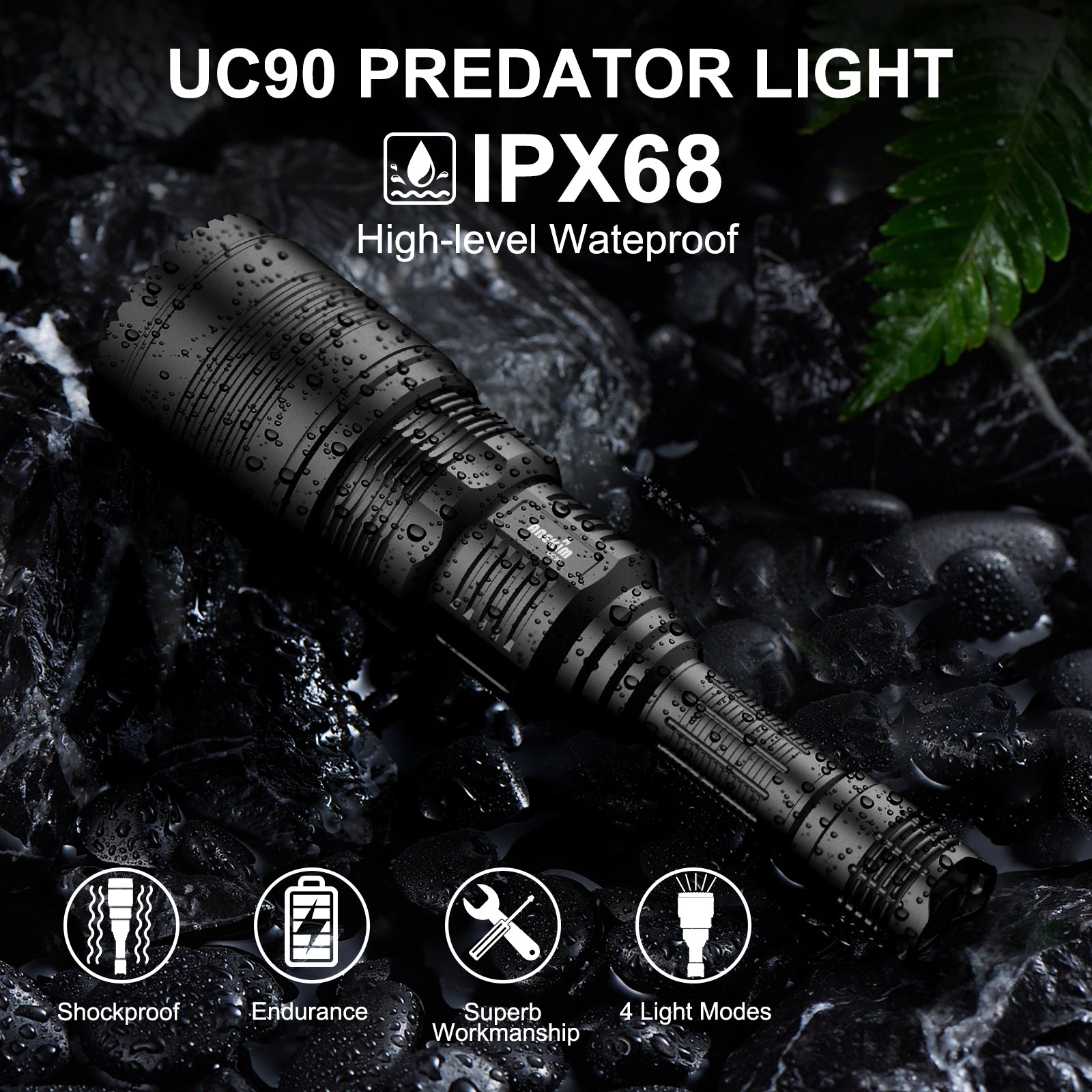 ANEKIM UC90 Tactical Flashlight 4 in 1 Predator Hunting Light（White/Red/Green/Blue）